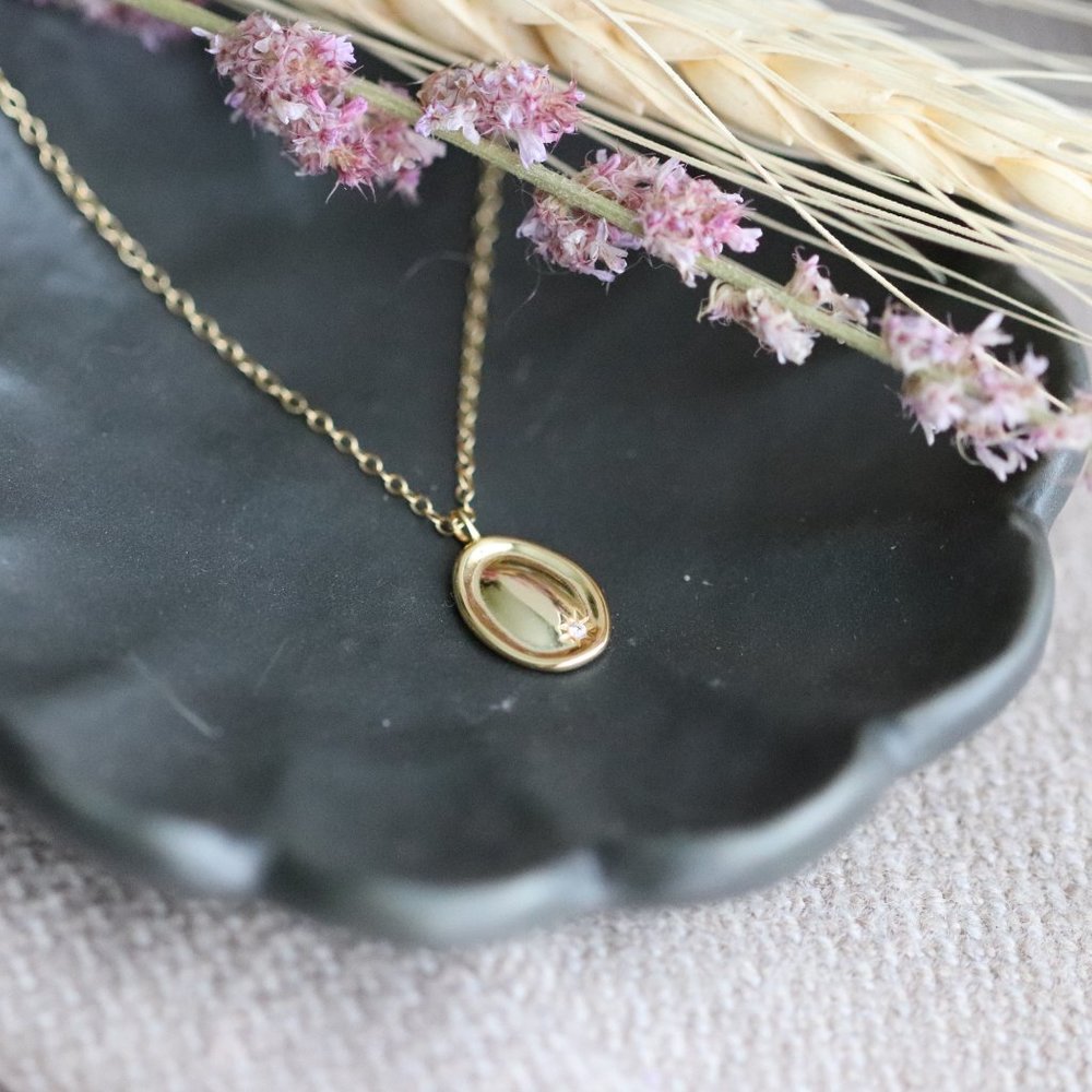 "Humble Sparkle" Cubic Zirconia Oval Pendant Necklace -10K Gold Vermeil / Silver